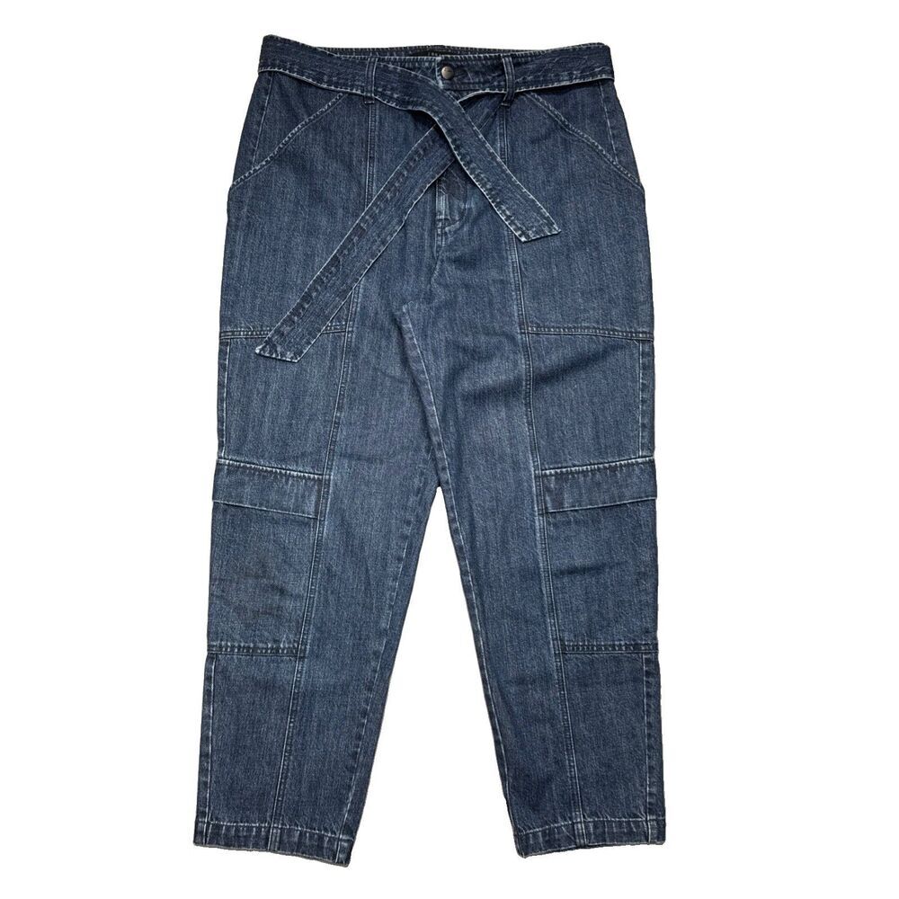J Brand High Rise Cargo Jeans 32 (34x26.5) Blue Tapered Ankle Belt Denim Womens